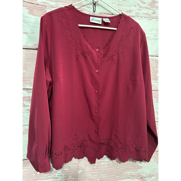 Vintage 80’s Joanna Blouse Cranberry Size XL - Picture 2 of 7